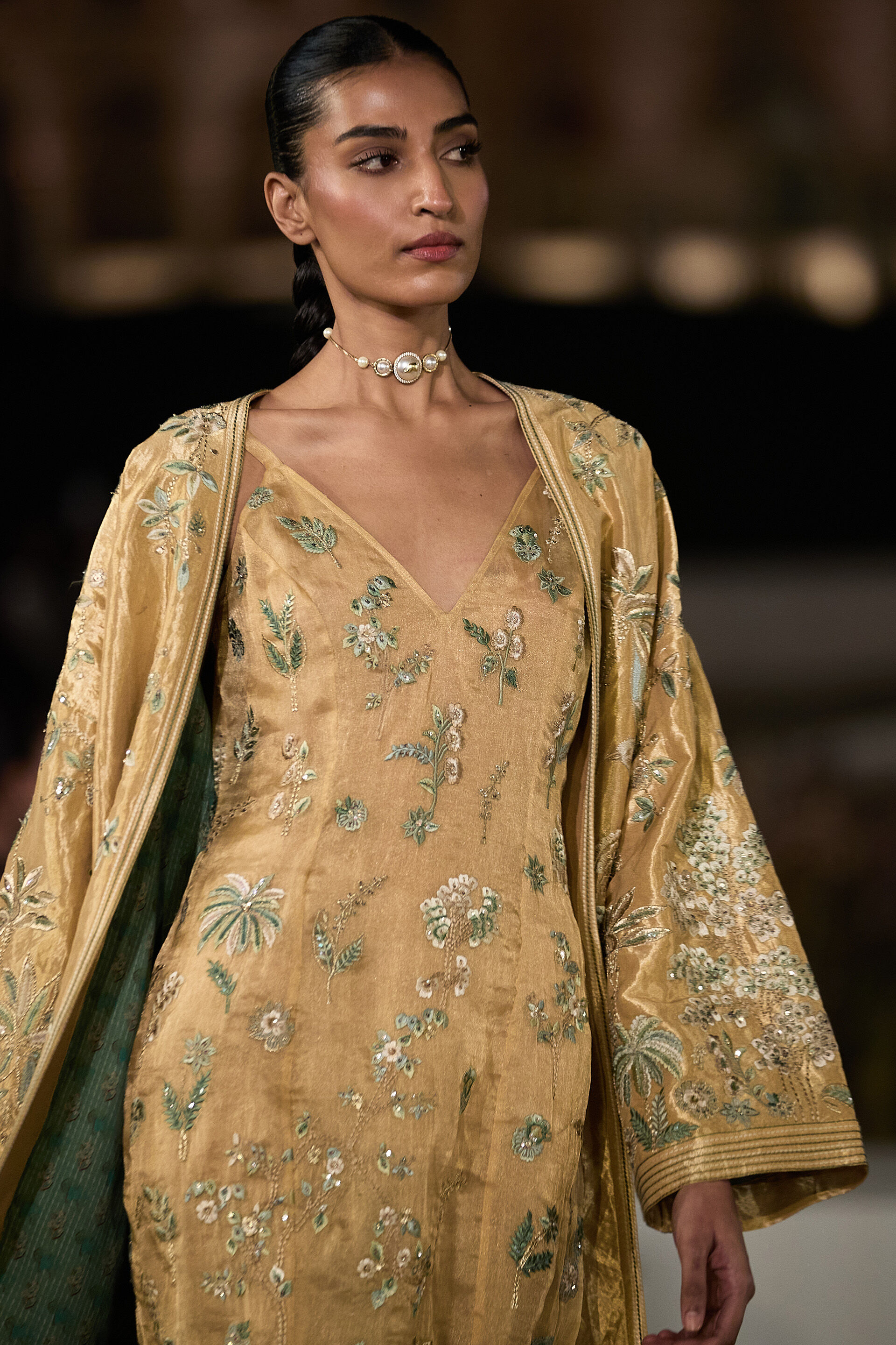 Summerfern Embroidered Applique Silk Jacket Set - Gold, Gold, image 3